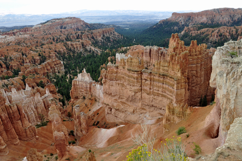 looking outward at the hoodoos and seeing the trees far out